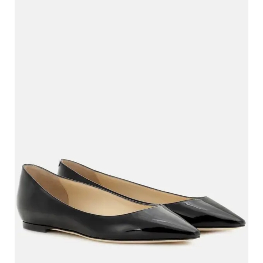 JIMMY CHOO Romy Ballet Flats Black Patent Leather Pointed 5.5